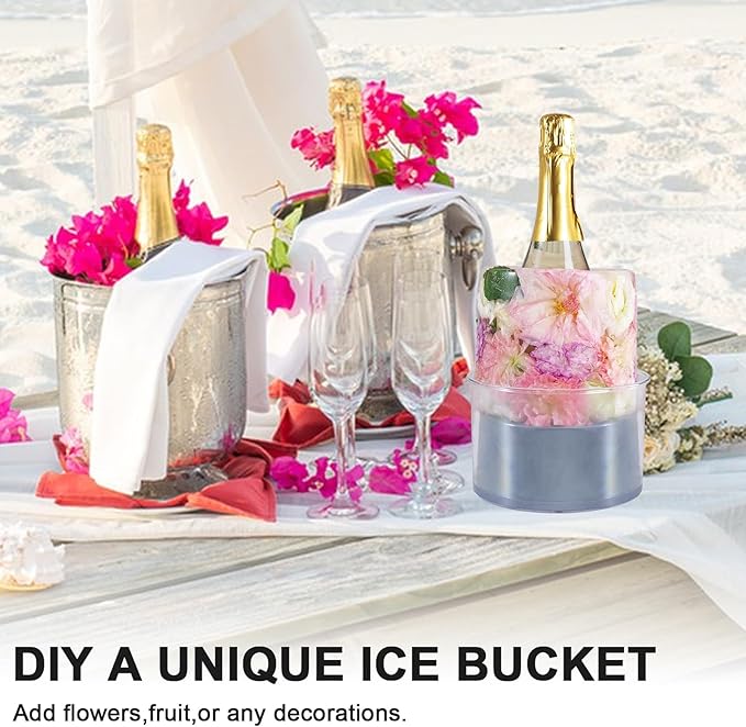Ice Bucket Mold,Ice Mold Wine Bottle Chiller,Cocktail/Champagne Bucket Ice Mold, Flower/Fruits/Any Decoration to DIY Your Bucket Ice Mold For Special Parties/Bar/Holiday/Wedding-Grey