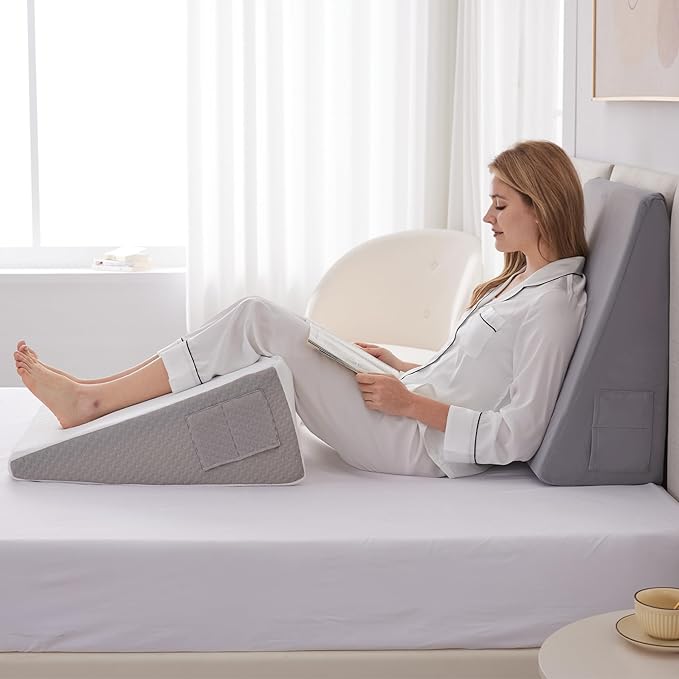 Bed Wedge Pillow for Sleeping, 7.5" Wedge Pillows for After Surgery, Soft Memory Foam Top, Triangle Pillow Wedge, Body Positioners for Leg Elevation, Acid Reflux, Gerd, Snoring Relief, Velvet