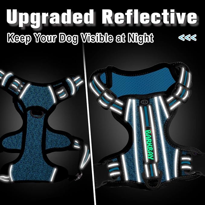 BARKBAY Dog Harness No Pull with ID Tag Pocket - Heavy Duty, Reflective, Easy Control for Large Dogs(Blue/Black,L)