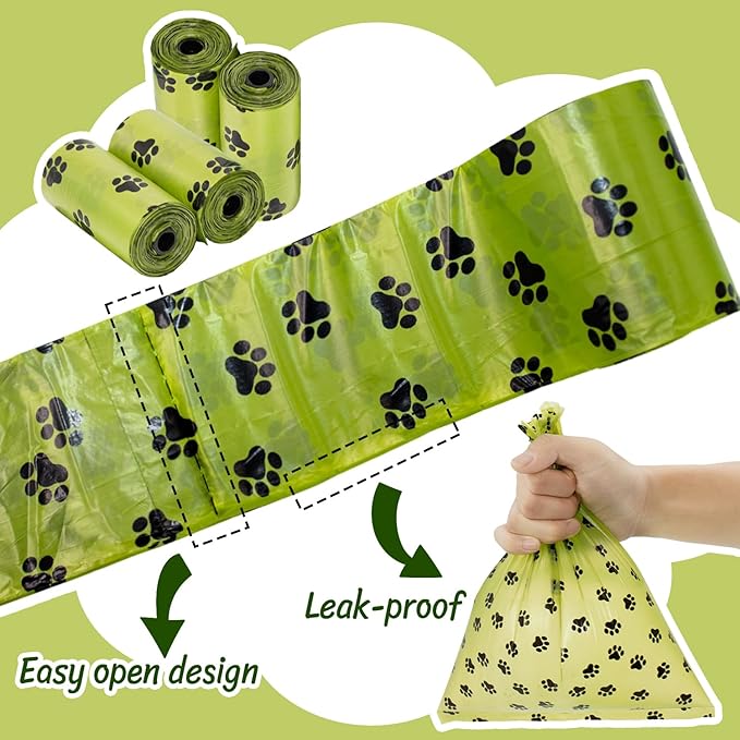 Dog Poop Bag Holder Zippered Pouch- Soft Fabric Waste Bag Dispenser with Metal Clip and 135 (9 Rolls) of Trash Bags for Walking Dog and Cats Litter- Leak Proof