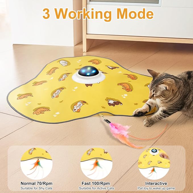 Interactive Cat Toy, Hide and Seek Cat Toys for Indoor Cats, Touch Activated, USB Rechargeable,Moving Feather, for All Breeds Bored Indoor Cats (Yellow)