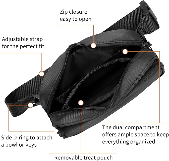 Dog Training Treat Pouch Fanny Pack,Dog Waist Belt,Dogs Walking Bag Crossbody with Poop Bags,Puppy Treat Bag Training Pouch (Black)