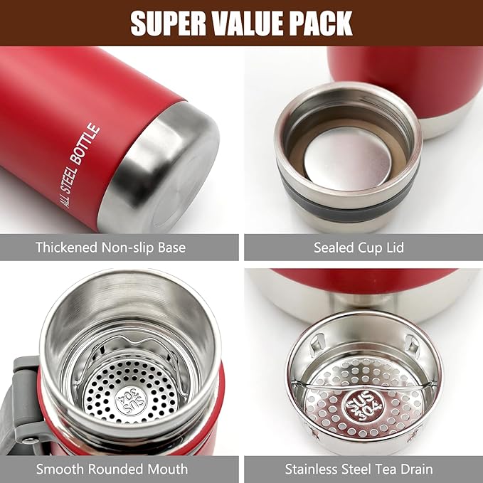 37oz Thermos for Hot and Cold Drinks, Coffee Thermos Water Bottle, Wide Mouth Thermal Cups- Leakproof Stainless Steel Insulated Thermos - Commute, Travel, and Picnic Friendly
