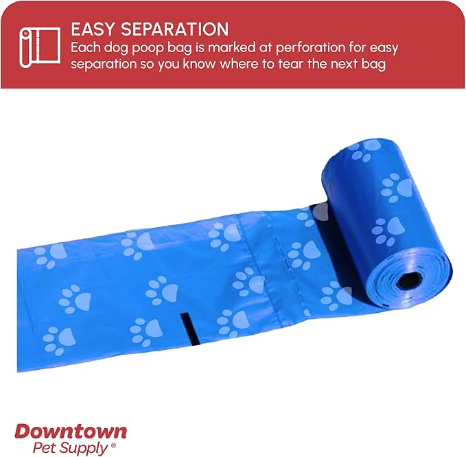 Downtown Pet Supply Poop Bags for Dogs with Dispenser, 500 Count - Leak-Proof Dog Waste Bags and Bone-Shaped Dog Poop Bags Holder for Leash - Rainbow with Paw Prints, 12.5" x 8.5"