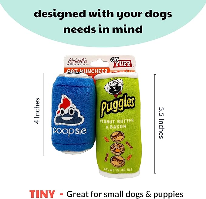 Huxley & Kent Tiny Tuff | Got Muncheez | Extra Tough Dog Toy for Small Dogs | 2-Pack Funny Dog Toy | Features Squeaker, Crinkle | Machine Washable