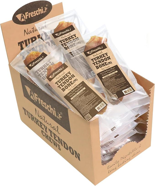 AFreschi Turkey Tendons for Dogs, USA-Sourced, Healthy Dog Treats, Rawhide-Free Puppy Chews, Long Lasting, All Natural, Hypoallergenic Dog Treats for Medium Breeds, 20 Count Box Bone (M)