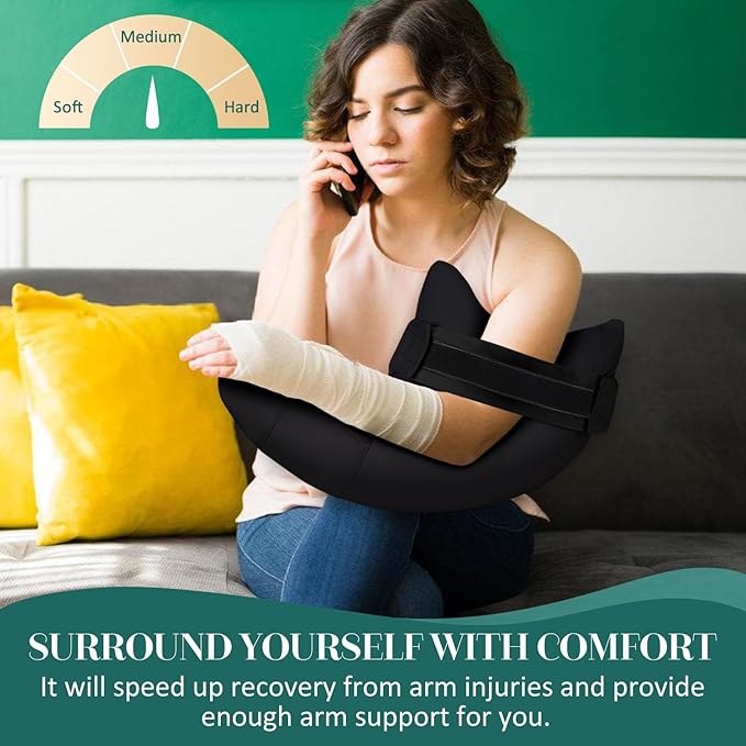 HARBOREST Shoulder Surgery Pillow with Straps & Pocket - Shoulder Pillow for Shoulder Pain, Rotator Cuff Pillow for Sleeping or Sitting, Shoulder Relief Pillow (Black)