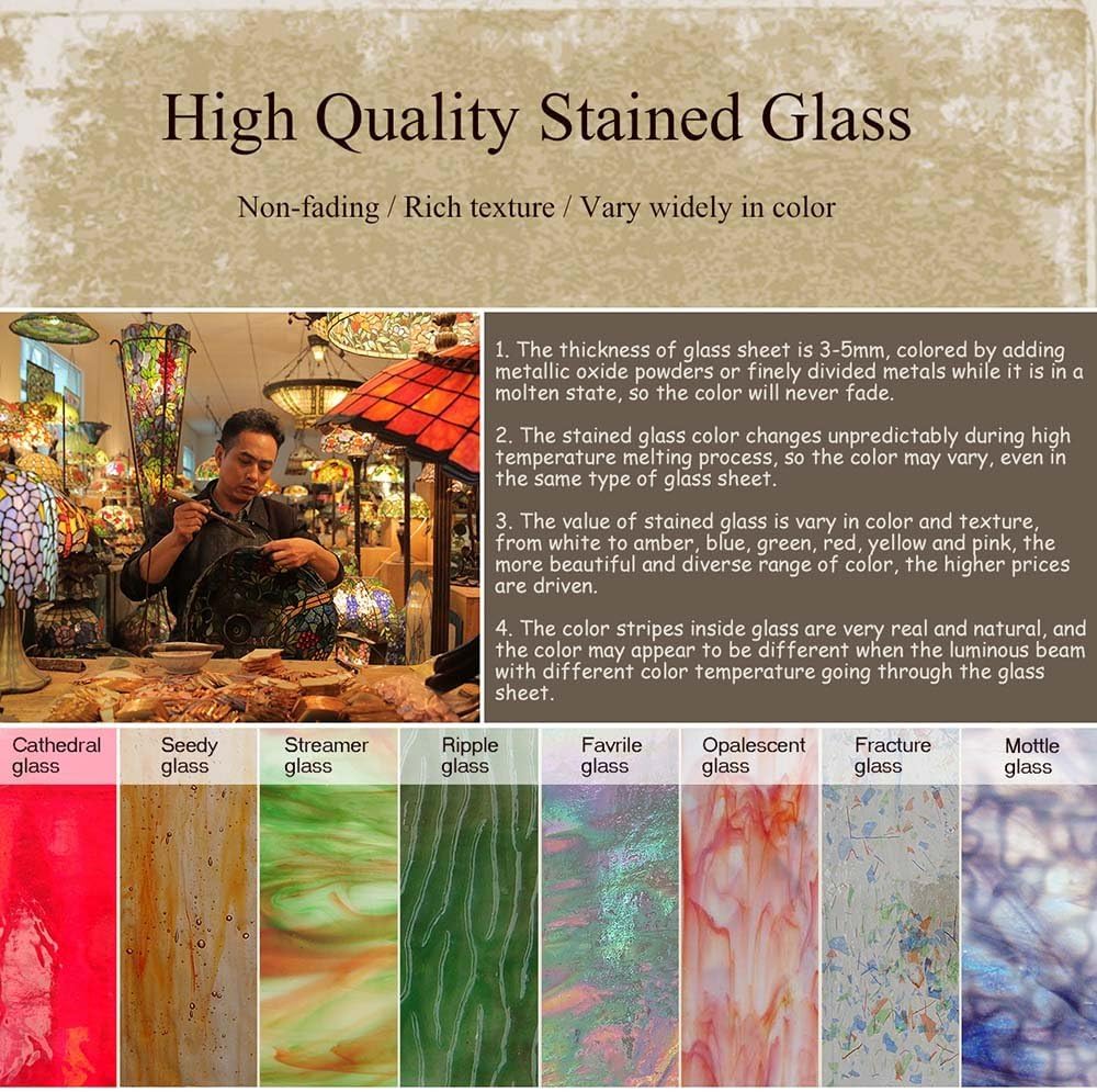 Bieye W10058 Rose Flower Tiffany Style Stained Glass Window Panel with Chain, 16-inch Wide