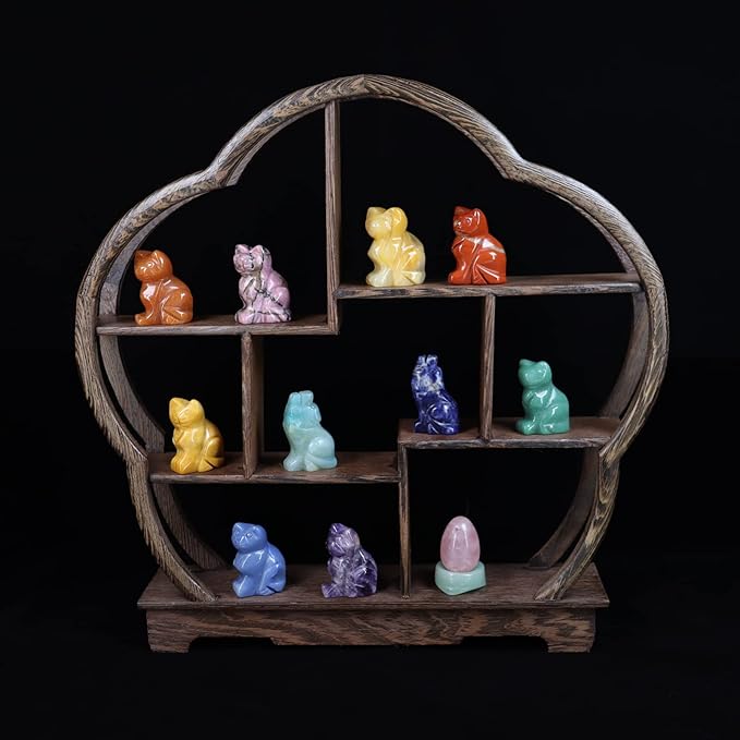 Gemstone Cat Figurine Mix 6PCS, Crystal Sitting Kitten Healing Carved Lucky Animal Carving for Home Decor 1.5''