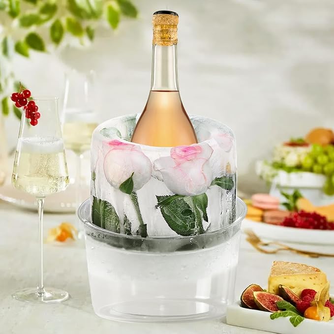 Silicone Ice Bucket Mold Wine Bottle Chiller, [EASY TO GET OUT] DIY Champagne Ice Mold with Flowers/Fruits/Theme Decors, Wine Ice Bucket for Parties/Wedding, For Wine Lovers/Hostess/Women