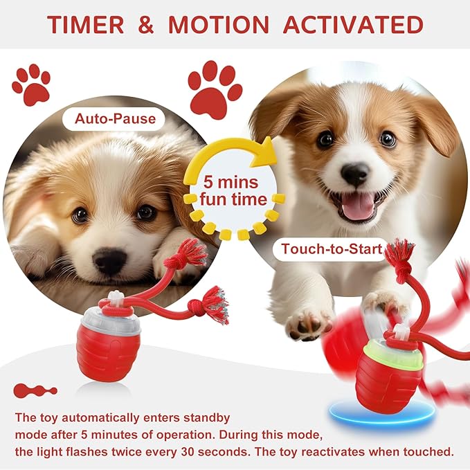 Interactive Dog Toys, [2025 Newly Upgraded] Interactive Dog Ball for Medium/Large Dogs, Automatic Moving Dogs Toy Wicked Ball for Boredom & Training, Play Music, USB Rechargeable(Red)