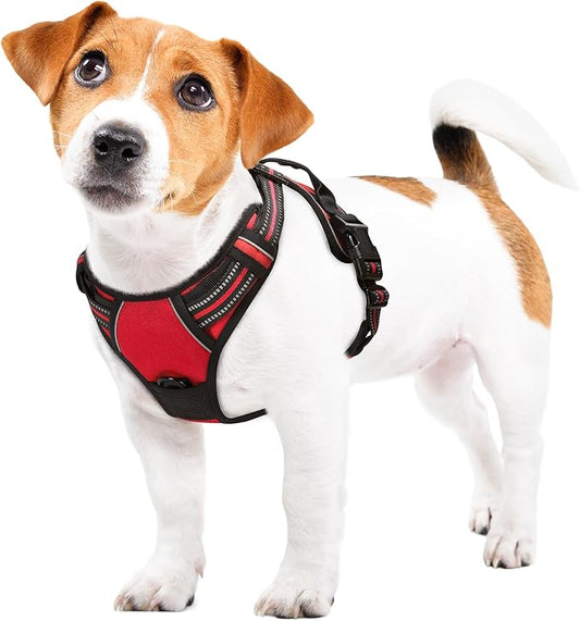 Funfox Dog Harness No Pull, Adjustable Pet Vest Harness Red S with Handle, 2 Leash Clips for Daily Walking Easy Control, Soft Durable Reflective Comfortable for Small Sized Dogs