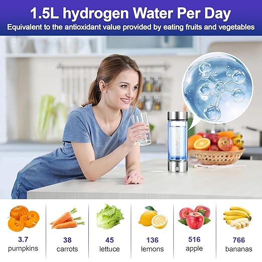 Hydrogen Water Bottle 3 Mins Hydrogen Water Bottle Generator Portable SPE PEM Technology Water Ionizer Gift for Love Suitable for Travel Exercise Home Silver Lid