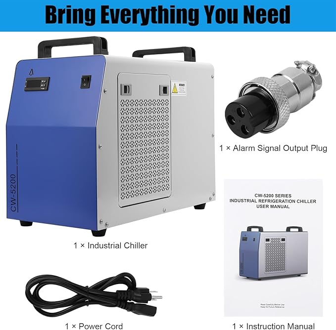 6L Dual Industrial Water Chiller 0.9hp 2.6gpm Water Cooling System CW-5200 Water Cooler w 2 Inlets & Outlets to Chill Two 60W 70W 80W 90W 100W 120W 150W CO2 Laser Engraving Machines