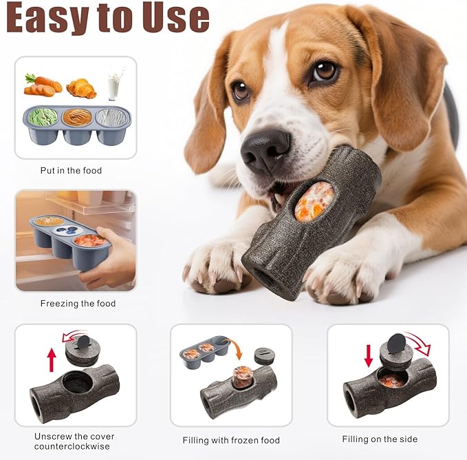 Idepet 3 in 1 Dog Frozen Treat Toy,Interactive Chew Indestructible Toys for Anxiety Relief Puzzle Feeder Keep Dogs Busy Long-Lasting Enrichment Freezable Doggy Dispenser for Aggressive Chewer