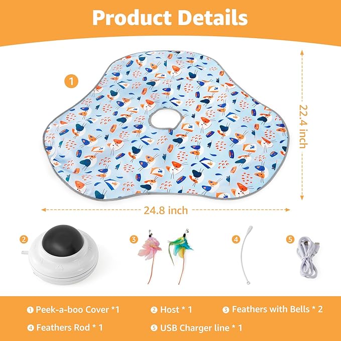 Interactive Cat Toys Rechargeable: Interactive Cats Toy with Chime - Automatic Cat Toys for Indoor Cats, Hide and Seek Toy with Motion, Moving Feather, USB,Blue