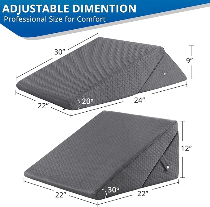 Sasttie Wedge Pillow for Sleep Apnea, 12 Inch Bed Wedge Pillow for Back Pain Relief, Adjustable Memory Foam Pillow Wedges for Sleeping Acid Reflux, Shoulder Pain Relief and Snoring, Dark Grey