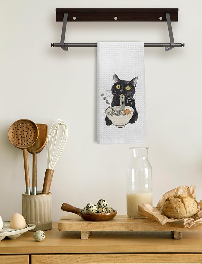 Black Cat Kitchen Towels, Cat Decor Hand Towels for Bathroom, Black Cat Gifts, Cat Gifts for Cat Lovers, Cat Dish Towels Tea Towels for Kitchen, Cat Kitchen Bathroom Decor, 16x24 Inch