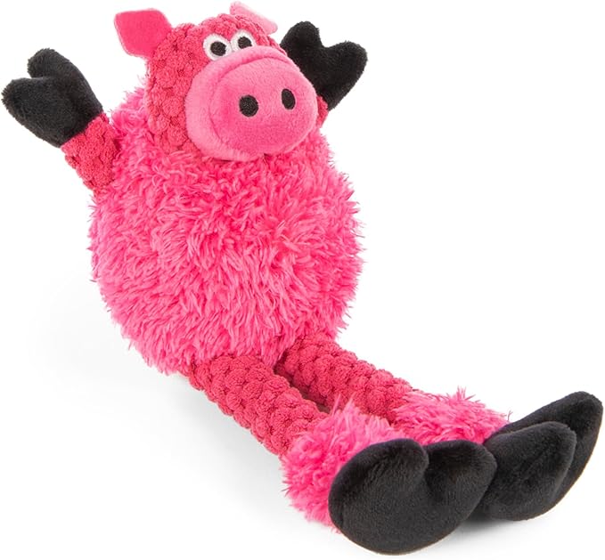 goDog Checkers Skinny Pig Squeaky Plush Dog Toy, Chew Guard Technology - Pink, Small