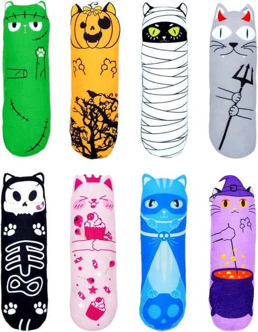 PET SHOW 8 Pack Halloween Cat Kicker With Catnip Crinkle Sound for Indoor Cats - Cute Ghost Pumpkin Plush Kittens Shape Natural Interactive Pet Kitty Toy