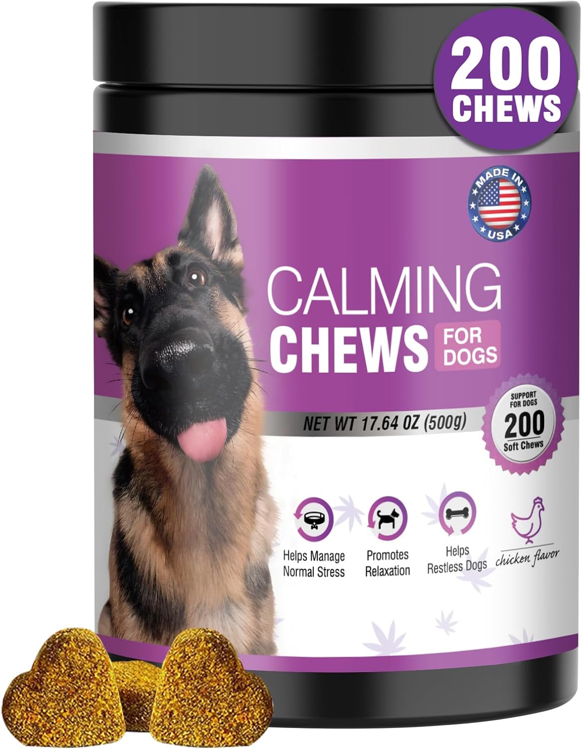 Hemp Calming Chews for Dogs 200pc Dog Calming Treat and Bites with Hemp Oil - Anxiety and Stress Relief Treats for Dogs Puppy Melatonin Sleep Aid Calm Dog with Noise,Thunder,Barking,Separation,Chewing