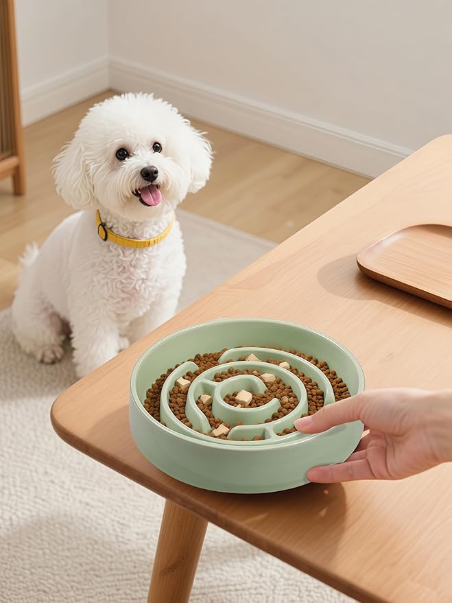 Slow Feeder Dog Bowls, Ceramic Dog Bowl with Anti-Slip, Slow Feeder & Non-Slip Design, Boredom and Anxiety Reducer, Suitable for All Breed Dogs and Cat (Ceramic-Green)