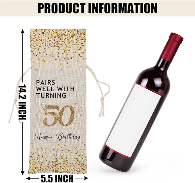 50th Birthday Gifts for Her Wine Bag Cool Gifts for 50 Year Old Man 1974 Birthday Gifts for Women Men Coworkers Lady Friend Bestie Him Anniversary Wine Bags