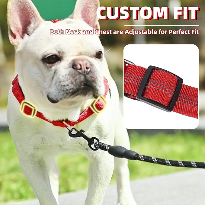 PUPTECK No Pull Dog Harness for Large Dogs, Adjustable Reflective Pet Vest Harness with Bungee Handle, Escape Proof No Choke Harness for Large Dogs Walking Training, Red L