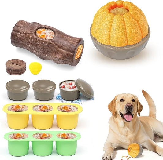Durable Dog Puzzle Toy for Medium/Large Dogs – Interactive Chew Toy with Frozen Treat Molds & Peanut Butter Grooves, Treat Dispensing Enrichment Toy – Interactive Chew Toy to Keep Dogs Busy