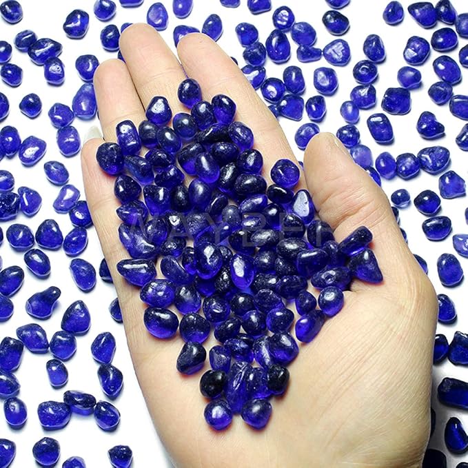 WAYBER Glass Stones, 1Lb/460g Irregular Sea Glass Pebbles Non-Toxic Artificial Gemstones for Gem Display/Vase Filler/Terrarium Flowerpot Aquarium Turtle Tank Decoration, Dark Blue