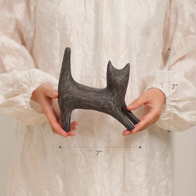 ChagoArt Black Cat Decor, 7” Cat Lover Gifts for Women, Cat Figurines, Cat Home Decor Figure, Cat Mom Gifts, Small Cats Sculpture for Garden Statue, Desk Knick Knacks, Cat Memorial Statue, Shelf