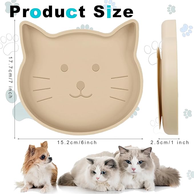 Silicone Dog Bowl Shallow Cat Bowls Set of 3, 7 Inch Wide Whisker Fatigue Flat Puppy Bowls for Small Dogs and Cats, No Spill Less Mess Cat Dog Plates with Suction Cup for Dry and Wet Food