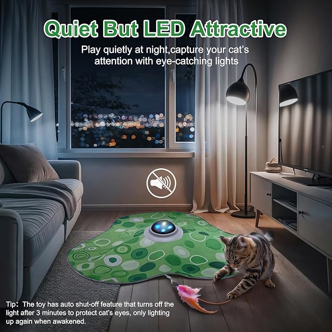 Interactive Cat Toy, Hide and Seek Cat Toys for Indoor Cats, Touch Activated, USB Rechargeable,Moving Feather, for All Breeds Bored Indoor Cats (Green)