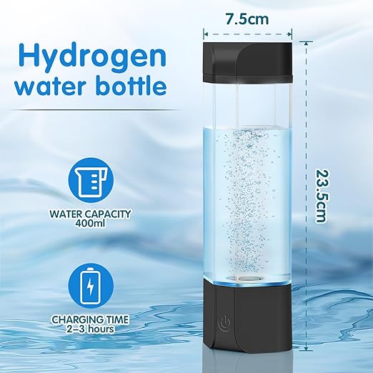 Hydrogen Water Bottle Generator with Gas Inhaler Molecular H2 Maker Machine SPE/PEM Technology Generates Real 3000ppb Pure Hydrogen Concentration Dupont Membrane Purification Vent (Black)
