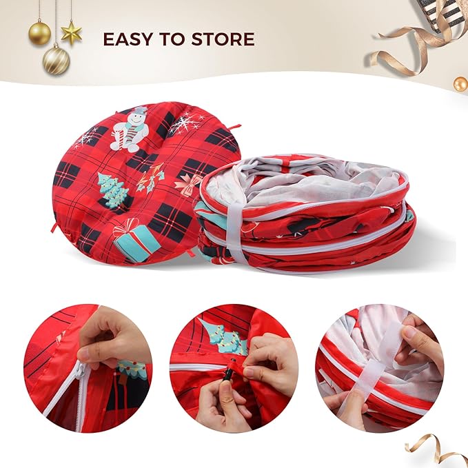 PAWZ Road Cat Tunnel Christmas Cat Donut Tunnel Collapsible Cat Tunnel Tube Dia-38 inches with Soft Mat for Indoor Cats, Rabbits and Puppies, Red