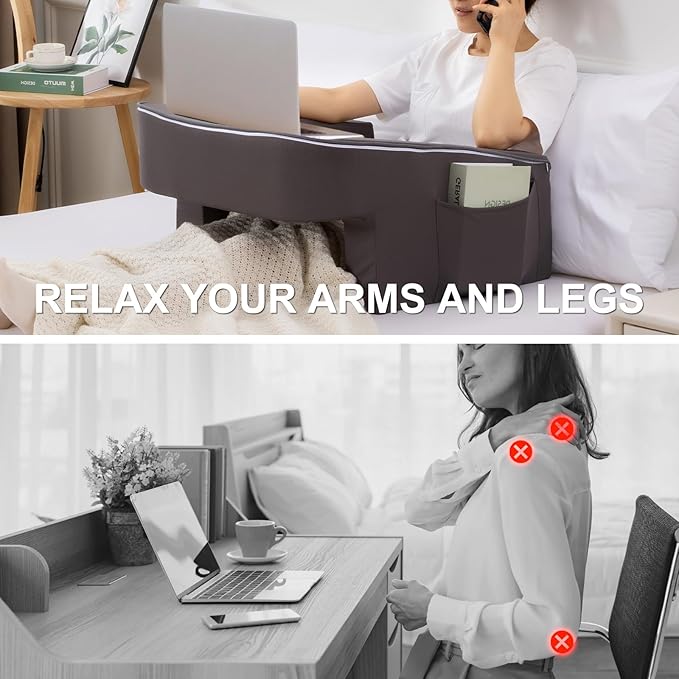 A Nice Night Lap Desk Rest Pillow for Adult,TV Trays Bed Pillow, Memory Foam Rest Pillow for Reading, Working, Playing Switch or Sitting in Bed Sofa Floor,DarkGrey