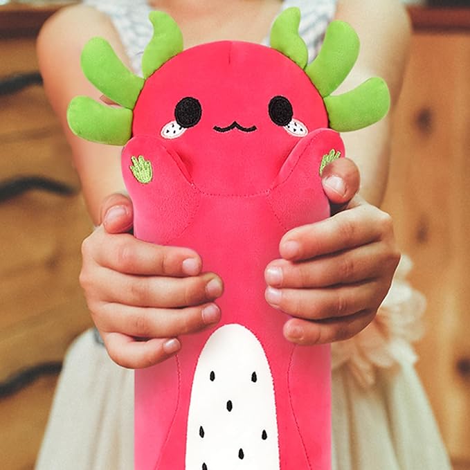 PEACH CAT Long Dragon Fruit Axolotl Stuffed Animal Kawaii Pitaya Axolotl Plush Pillow Toy for Girls and Boys 27.5"