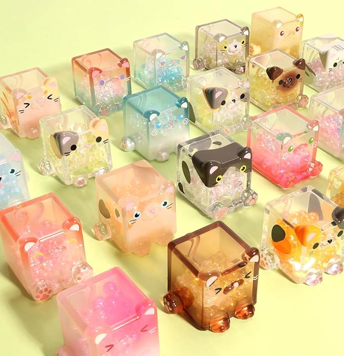 Square Cat Series Blind Pack (3PCs in one Bag) Random Design Cat Blind Box Figures Collectible Toys Cute Mystery Box Home Decorations Holiday Birthday Gifts