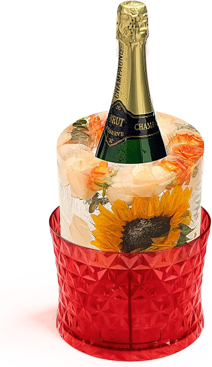 Ice Bucket Mold,Ice Mold Wine Bottle Chiller,Champagne Ice Bucket Floral DIY Ice Mold for Champagne,Wine,Cocktails/Holiday Bar Any Celebration Party Wedding Christmas and Thanksgiving