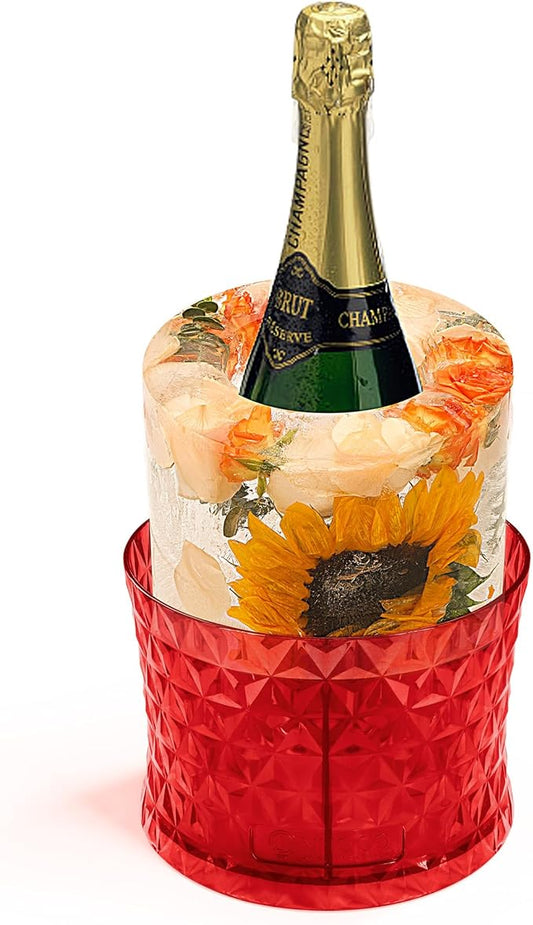 Ice Bucket Mold,Ice Mold Wine Bottle Chiller,Champagne Ice Bucket Floral DIY Ice Mold for Champagne,Wine,Cocktails/Holiday Bar Any Celebration Party Wedding Christmas and Thanksgiving