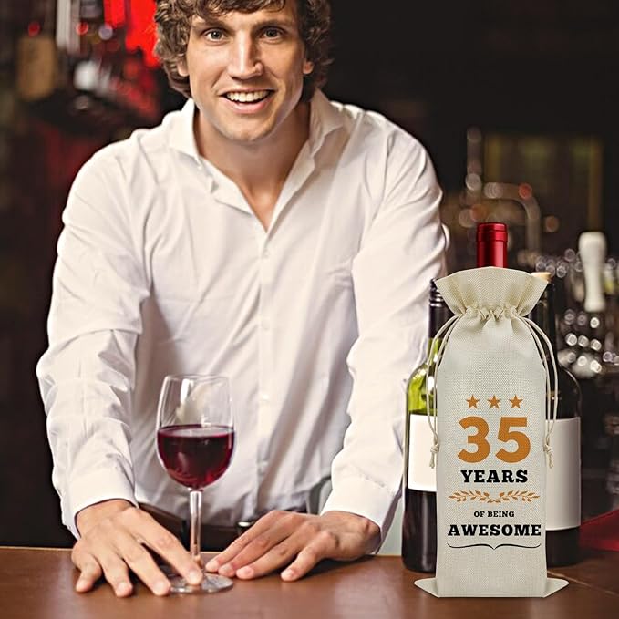 35th Birthday Gifts for Women Men Wine Bag 35 Year Old Birthday Gifts for Her Him 35 Year Work Anniversary Decorations Wine Bottle Decoration Bag Born in 1989 Wine Accessories Gifts for Wine Lovers