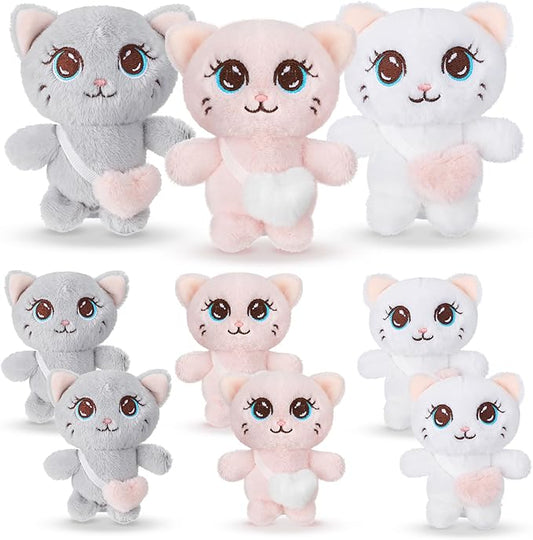 Zomiboo 9 Pcs Cat Stuffed Animals Bulk Mini Plush Cat Pig Stuffed Kitten Soft Doll Piggy Plush Toys Ornament for DIY Keychain Halloween Classroom School Pet Animals Party Favors(Heart Style)