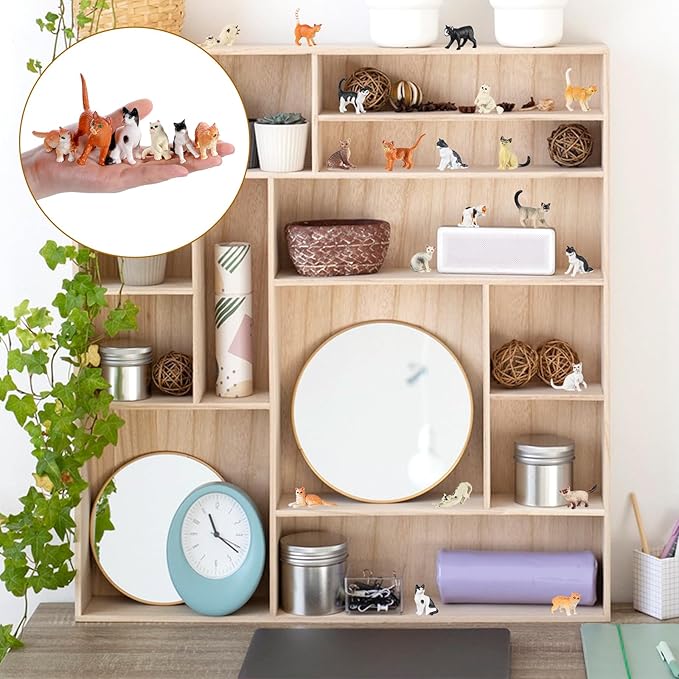 DIVINA VITAE 24Pcs Realistic Cat Figurines Plastic Mini Cat Figures Cute Cats Cake Toppers for DIY Craft Decor Birthday Gift School Project Landscape Bonsai