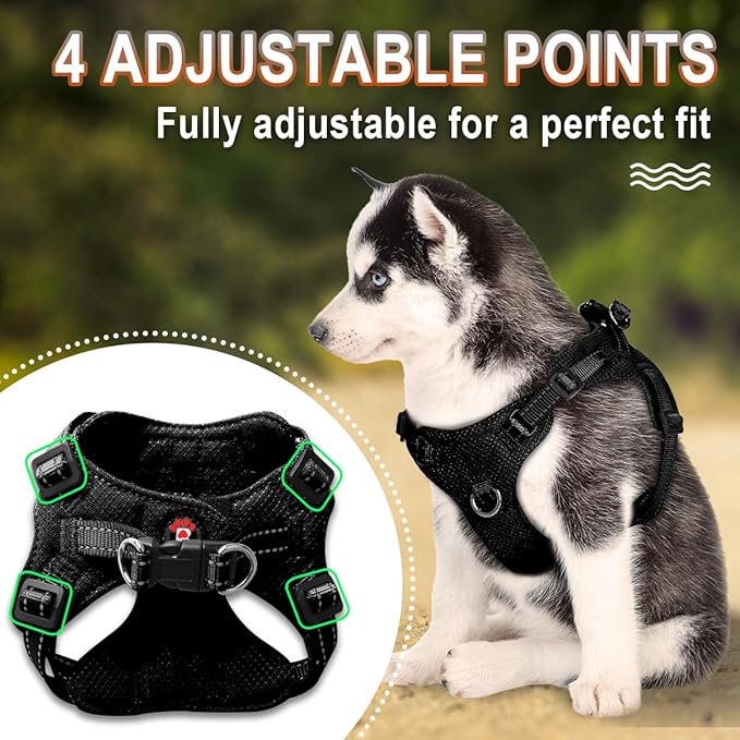 Dog Harness Step in Dog Vest Harness, Reflective Adjustable Puppy No Pull Harness Breathable Soft for Small and Medium Dogs Cats, Black, XXS