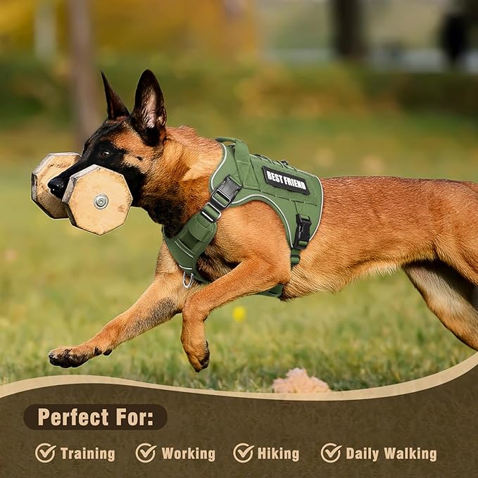 Tactical Dog Harness Medium Sized Dog,No Pull Military Dog Vest with Handle&Molle,Reflective Heavy Duty Pet Harness for K9 Working Walking Hiking Training Green M