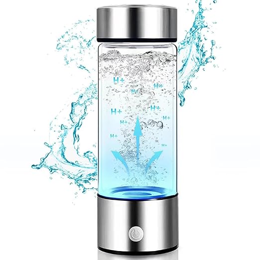 Hydrogen Water Bottle, 1200Pbb Portable Hydrogen Water Ionizer Machine, Hydrogen Water Generator, Hydrogen Rich Water Glass Health Cup Water Ionizer Machine for Office, Travel, Daily Drinking Silver