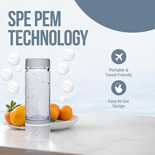 Hydrogen Water Bottle 2024 – SPE/PEM Technology Generating Up to 3000ppb Hydrogen-Rich Ionized Water for Antioxidant and Health Benefits – Environmentally Friendly PC and Glass - White