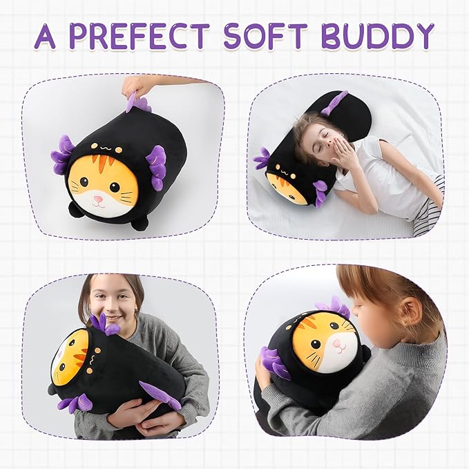 24'' Cute Black Axolotl Cat Plush Toy, Kawaii Plushies Big Axolotl Stuffed Animal, Soft Squishy Axolotl Kitten Plushies Gift for Kids Boys Girls, Birthday