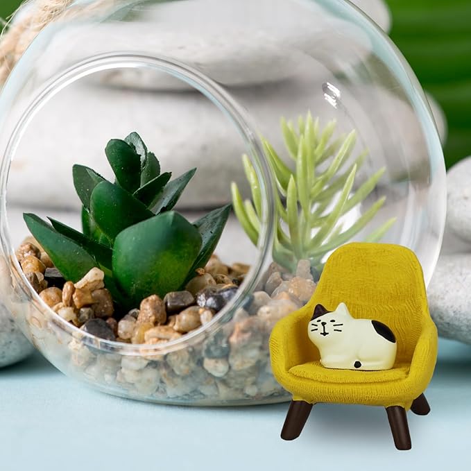 Cute Mini Cat Figurine with Small Sofa Resin Cat Figure for Office Home Decor - Cute Cat Gift for Cat Lovers (Yellow Sofa)