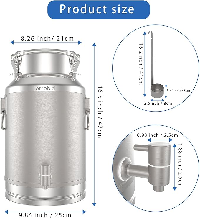 Milk Can, 304 Stainless Steel 20 Liter Milk Can with/Lid, 5 Gallon Milk Jug, Heavy Duty Tote Stainless Steel Water Jug, Milk Bucket Wine Pail Bucket for Milk and Wine Liquid Storage.